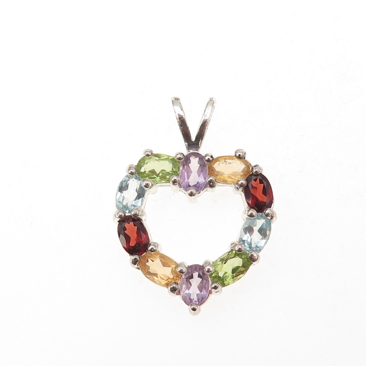 Han Sterling Vintage Real Topaz Amethyst Citrine Peridot & Garnet Heart Pendant