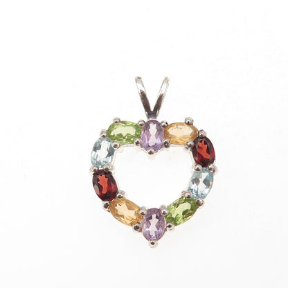 Han Sterling Vintage Real Topaz Amethyst Citrine Peridot & Garnet Heart Pendant