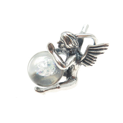 925 Sterling Silver Vintage SC Southwestern Clear Crystal Praying Angel Pendant