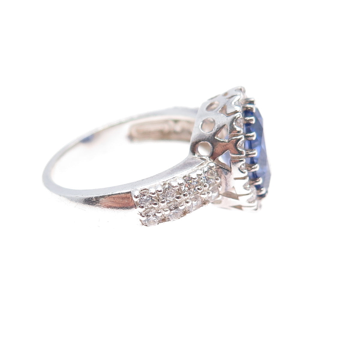 925 Sterling Silver Blue & White C Z Bohemian Ring Size 7