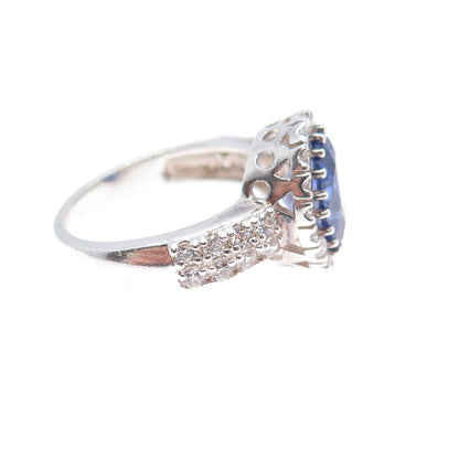 925 Sterling Silver Blue & White C Z Bohemian Ring Size 7