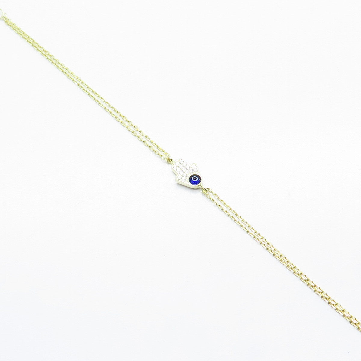 925 Sterling Silver Gold Plated C Z & Enamel Hamsa Rolo Link Bracelet 7.75"