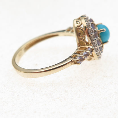 Chuck Clemency 925 Sterling Gold Plated Turquoise Tanzanite & Topaz Ring Size 8