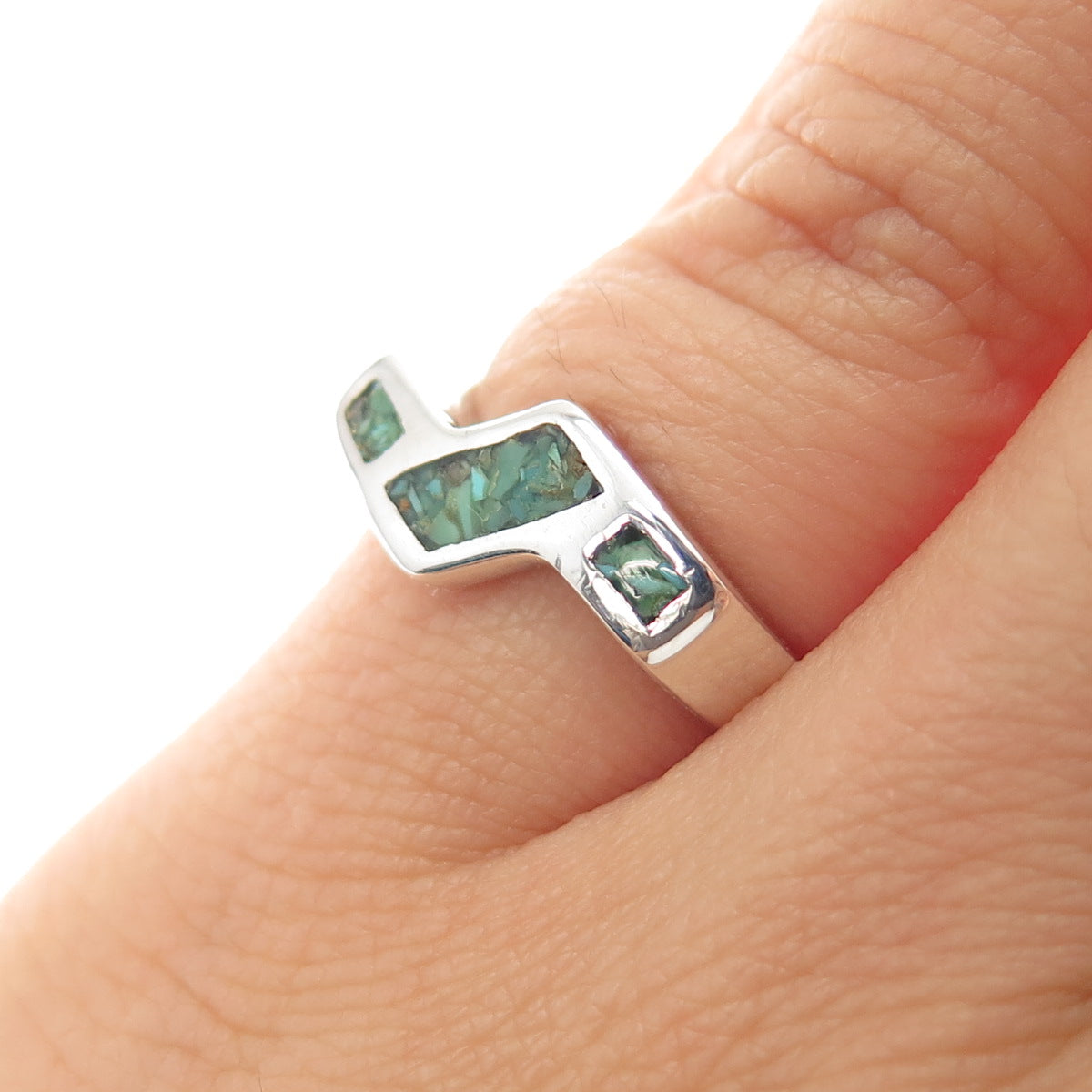 Old Pawn 925 Sterling Silver Vintage Southwestern Turquoise Inlay Ring Size 3.75