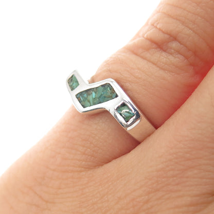 Old Pawn 925 Sterling Silver Vintage Southwestern Turquoise Inlay Ring Size 3.75