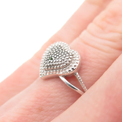 D'JOY 925 Sterling Silver Real Green Diamond Accent Heart Ring Size 5