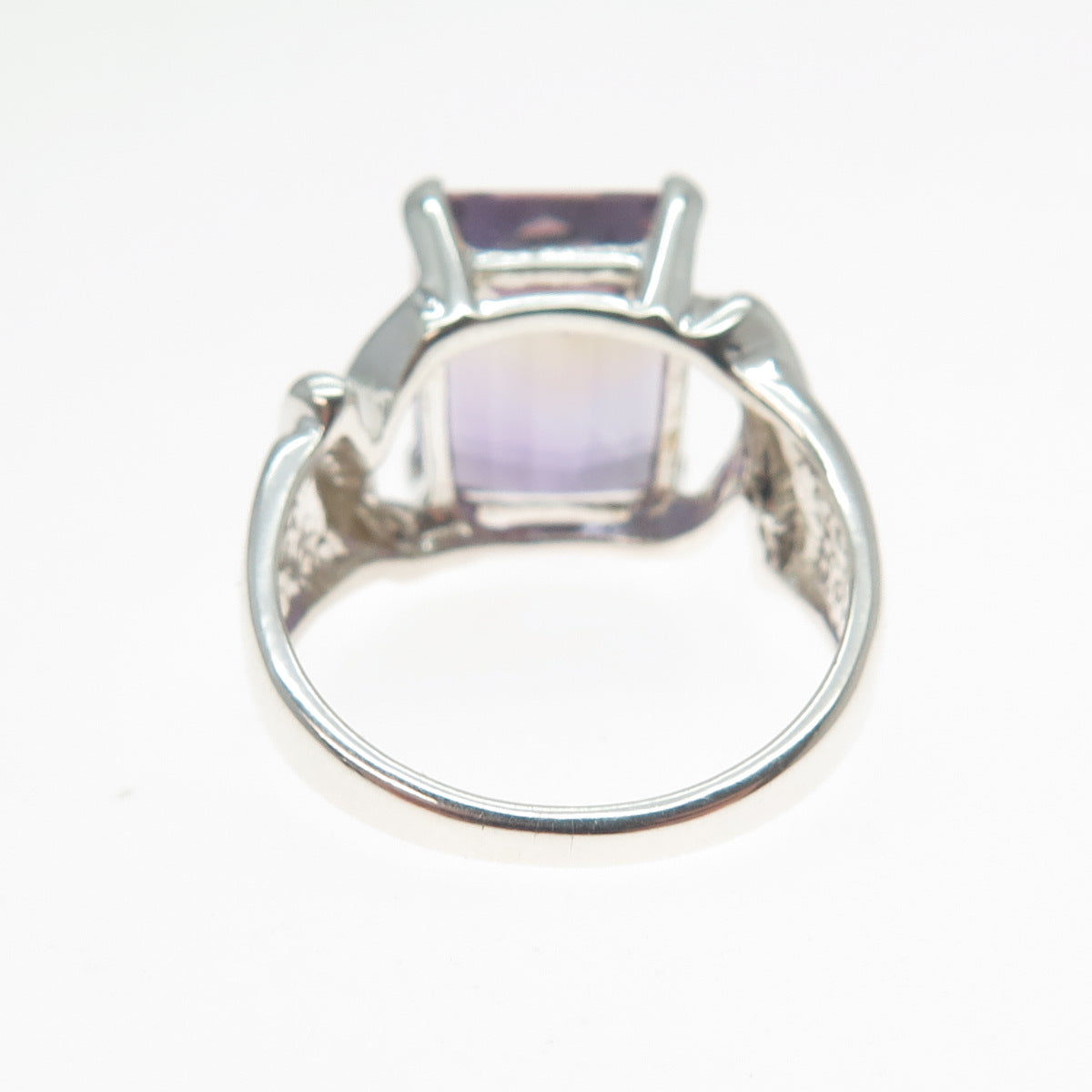 925 Sterling Silver Vintage Real Emerald-Cut Ametrine Ring Size 7