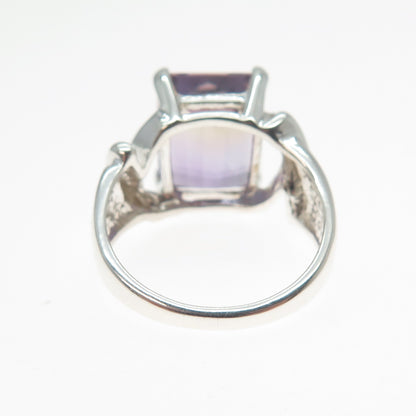 925 Sterling Silver Vintage Real Emerald-Cut Ametrine Ring Size 7