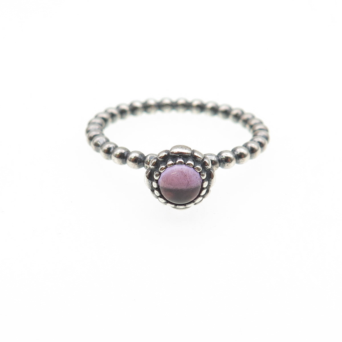 PANDORA Sterling Silver Real Amethyst February Birthstone Bubble Ring Size 8.75
