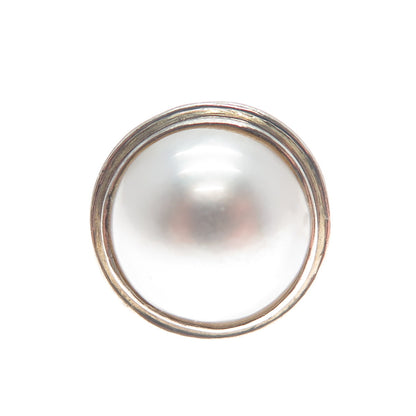 925 Sterling Silver Vintage Real Pearl Oxidized Ring Size 5.25