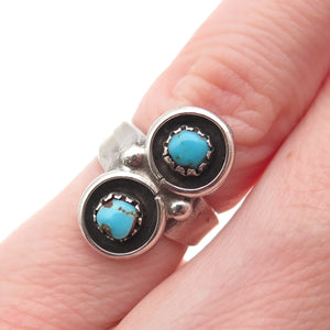 Old Pawn 925 Sterling Silver Vintage Turquoise Snake Eye Tribal Ring Size 2.25