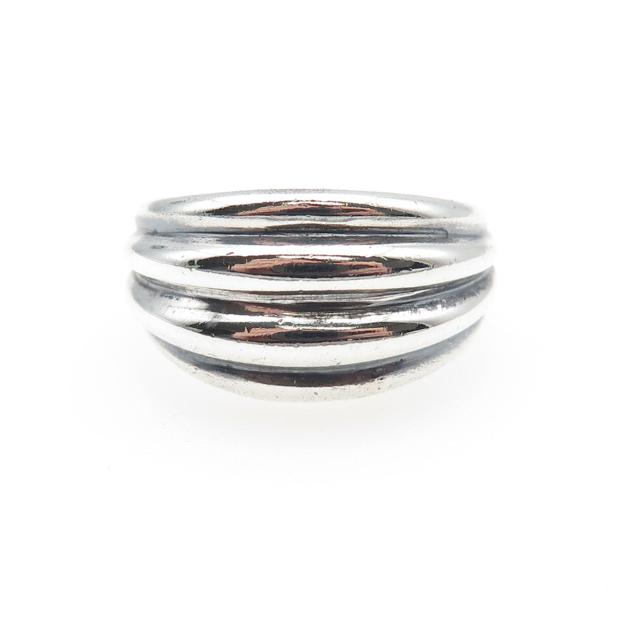 925 Sterling Silver Vintage Modernist Ribbed Oxidized Ring Size 6.75