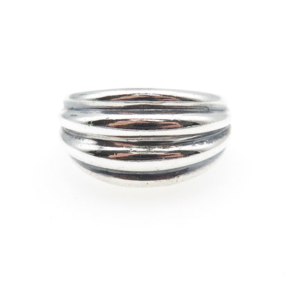 925 Sterling Silver Vintage Modernist Ribbed Oxidized Ring Size 6.75