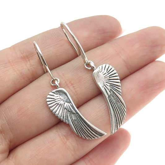 CROWN 925 Sterling Silver Vintage Wing Dangle Earrings