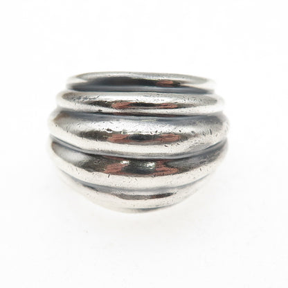 925 Sterling Silver Vintage Mexico Modernist Ribbed Oxidized Ring Size 8.5