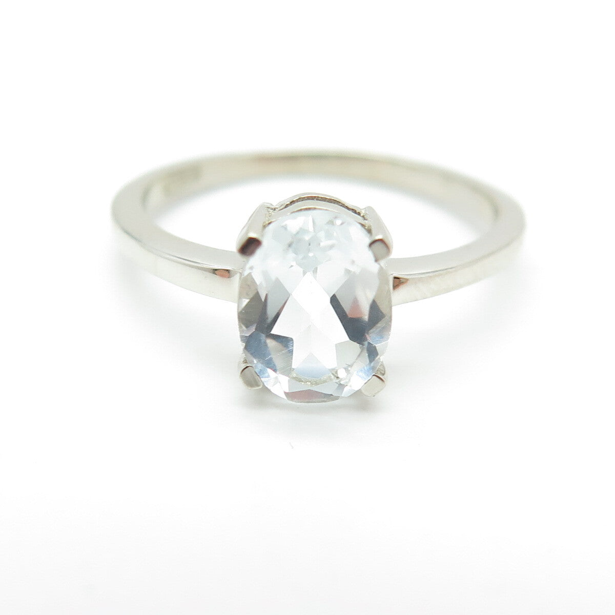 DAZZLERS 925 Sterling Silver Real Oval-Cut White Topaz Engagement Ring Size 6
