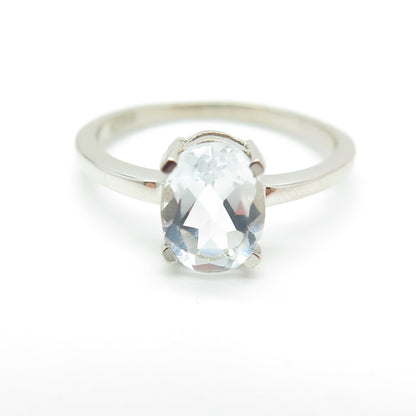 DAZZLERS 925 Sterling Silver Real Oval-Cut White Topaz Engagement Ring Size 6