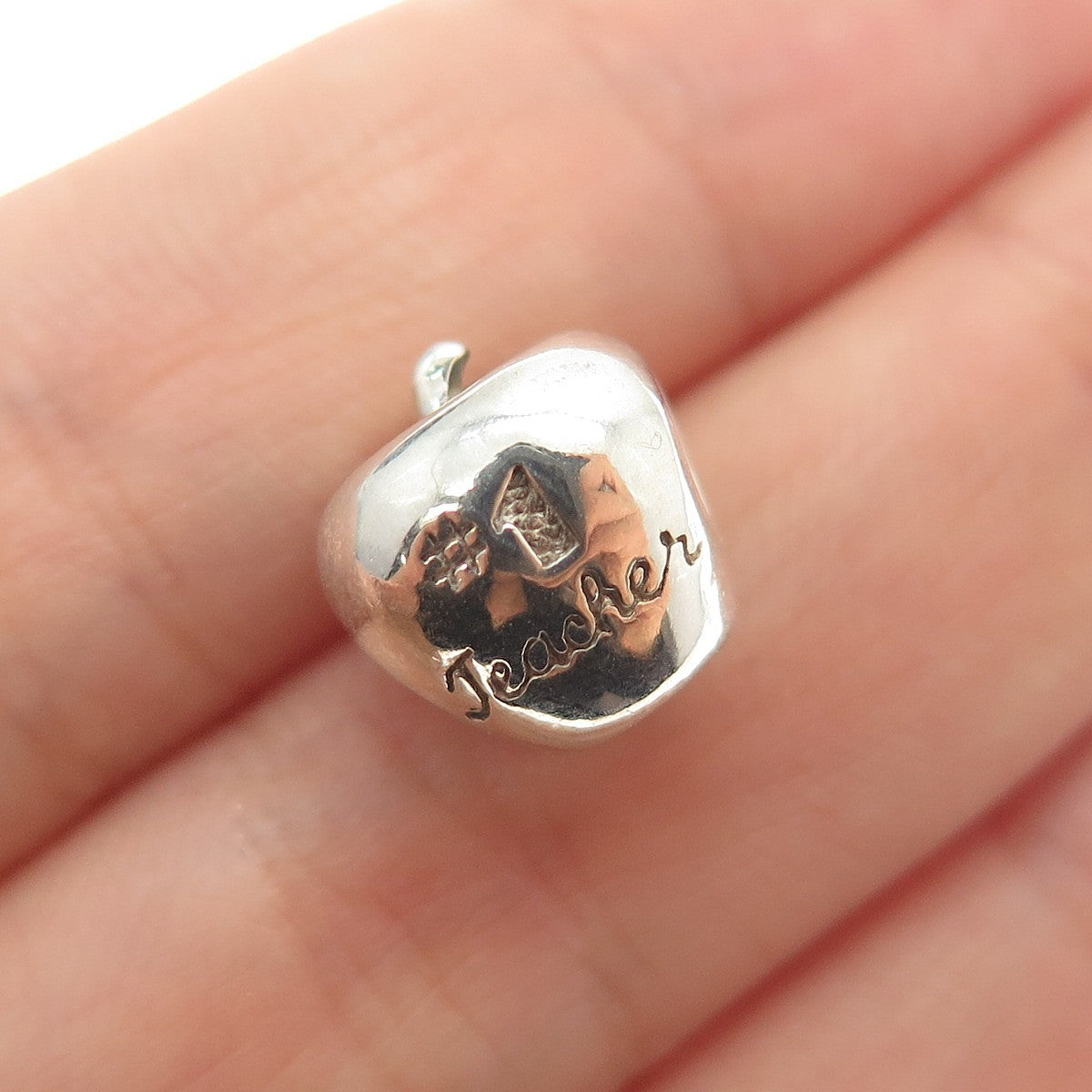 REFLECTION BEADS 925 Sterling Silver C Z #1 Teacher Apple Slide Bead Charm