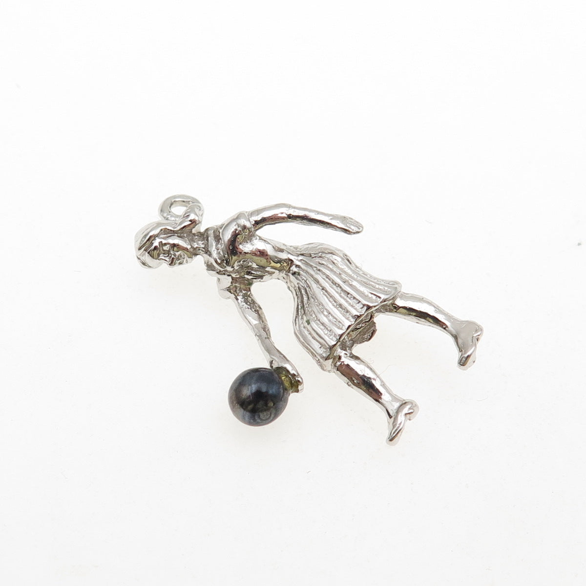 Town & Country 925 Sterling Vintage Real Hematite Female Bowler 3D Charm Pendant