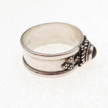 925 Sterling Silver Vintage Real Amber Granulated Oxidized Band Ring Size 8.75