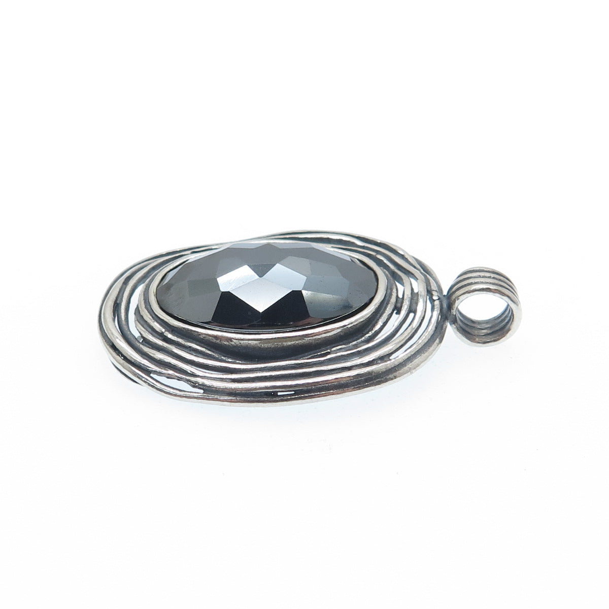 OR PAZ PZ 925 Sterling Silver Vintage Israel Real Hematite Oxidized Nest Pendant