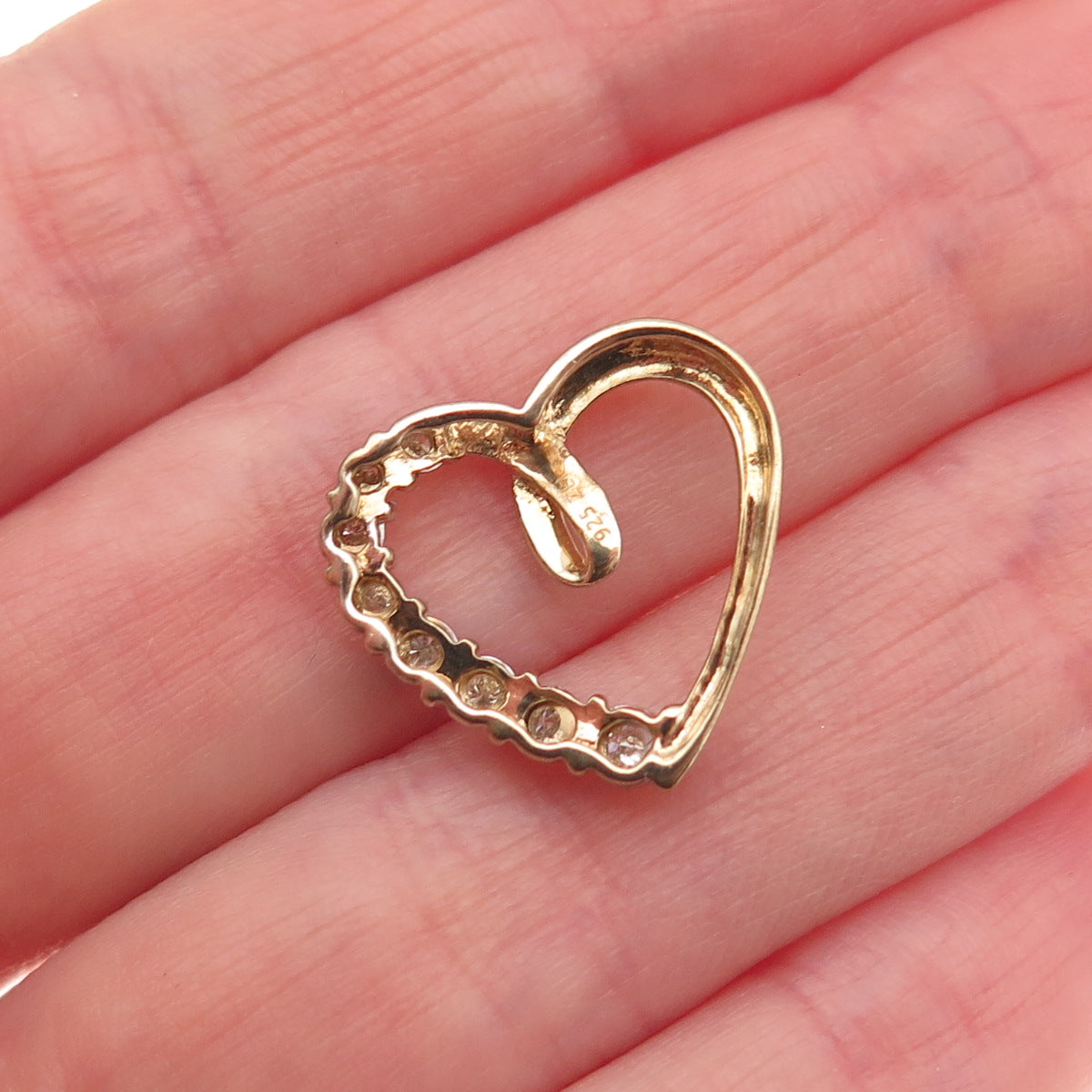 925 Sterling Silver Gold Plated Real Diamond Heart Mini Slide Charm Pendant