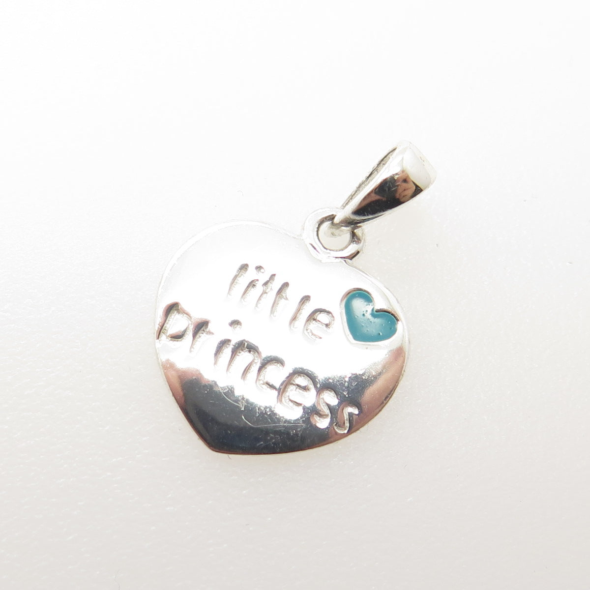 925 Sterling Silver Vintage Enamel Little Princess Heart Minimalist Pendant