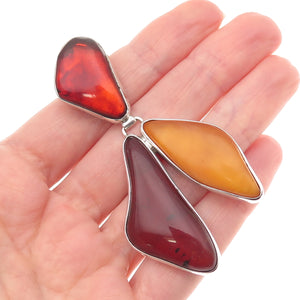 925 Sterling Silver Vintage Real Amber Modernist Slide Pendant