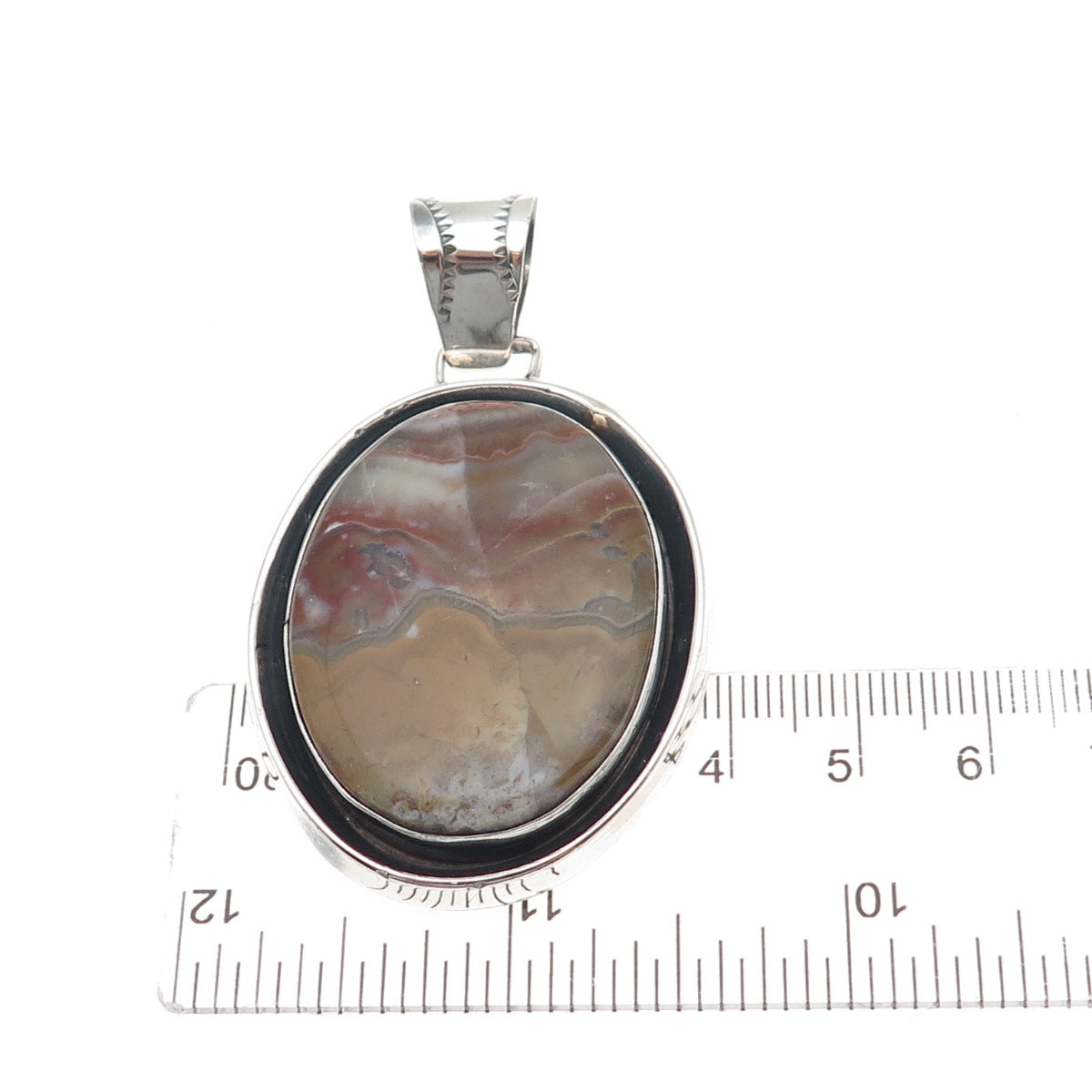 James Shay Navajo Old Pawn Sterling Silver Vintage Agate Large Tribal Pendant