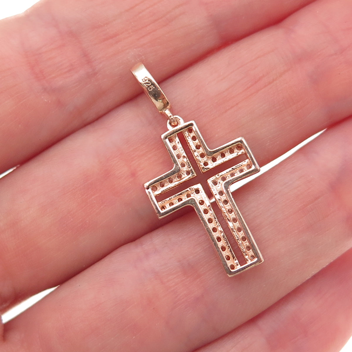 925 Sterling Silver Gold Plated Black Rhodium Cognac & White C Z Cross Pendant
