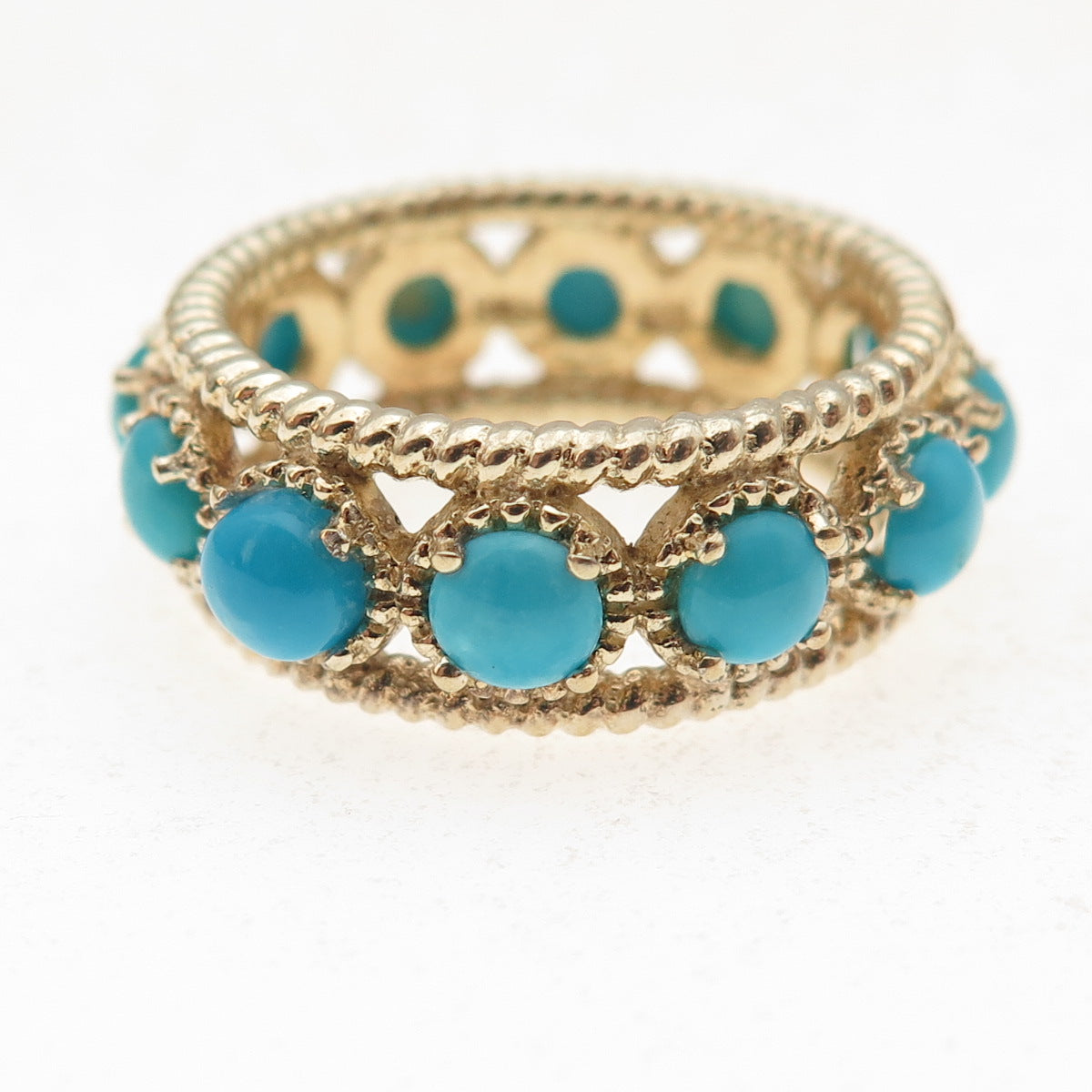 Chuck Clemency 925 Sterling Silver Gold Plated Real Turquoise Ring Size 8.25