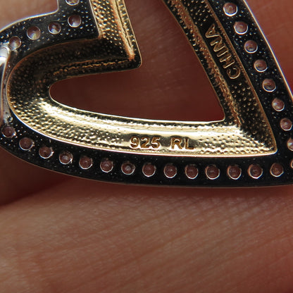 RL RICHLINE 925 Sterling Silver 2-Tone Round-Cut C Z Heart Slide Charm Pendant