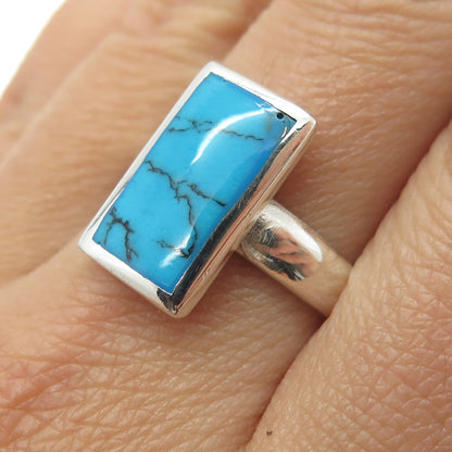 925 Sterling Silver vintage Real Kingman Turquoise Gemstone Ring Size 9