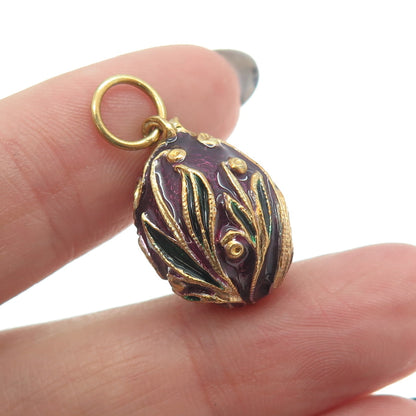 RAFKA Retired 925 Sterling Silver Vermeil Enamel Floral Easter Egg Charm Pendant