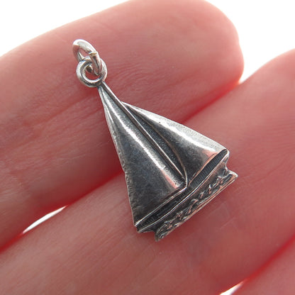 925 Sterling Silver Vintage Sailboat Oxidized Minimalist Charm Pendant