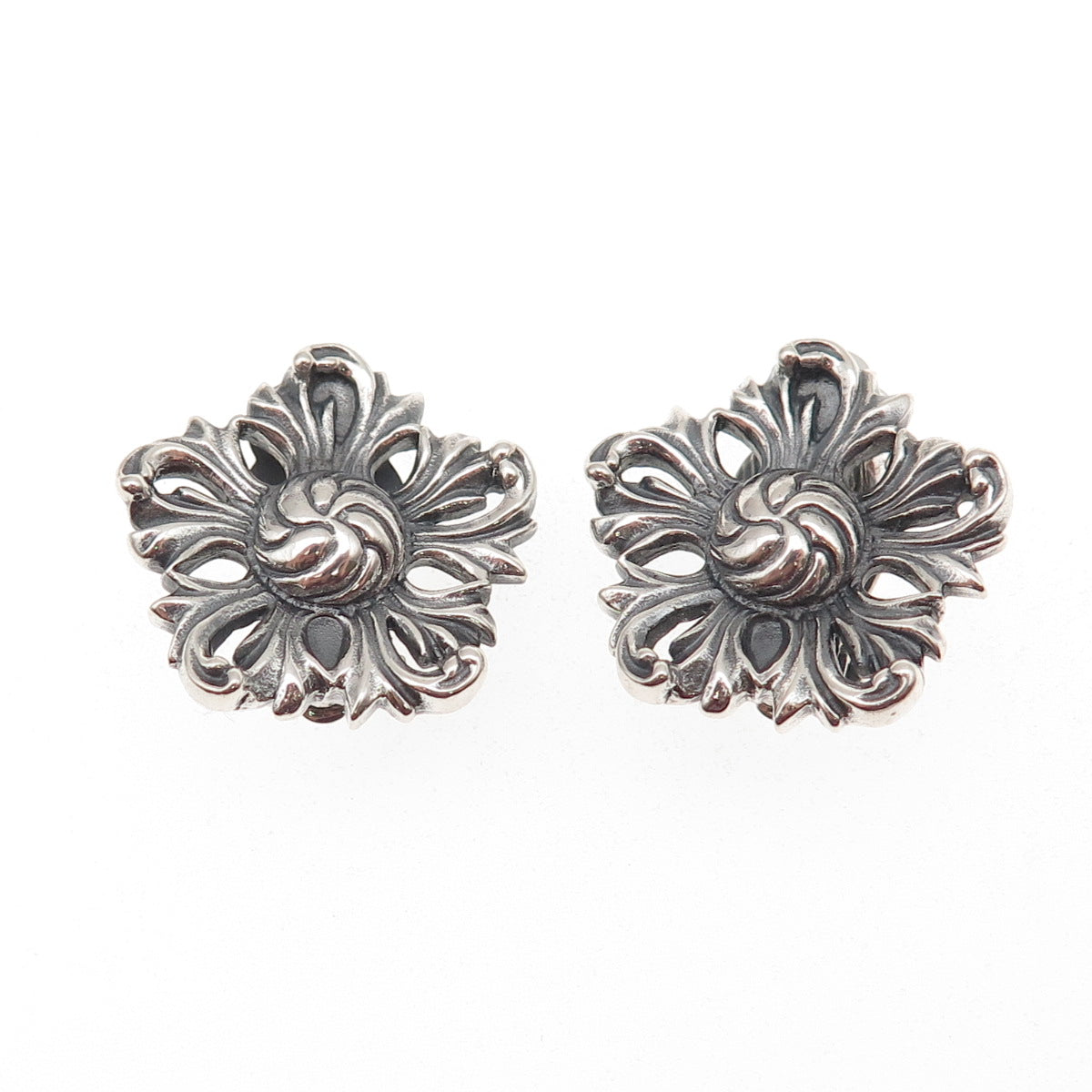 MFA Museum of Fine Arts Sterling Silver Vintage Floral Oxidized Clip On Earrings