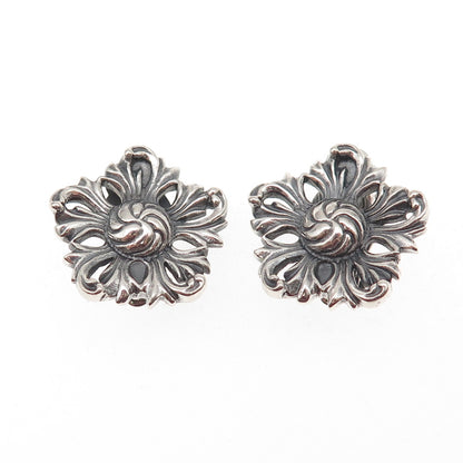 MFA Museum of Fine Arts Sterling Silver Vintage Floral Oxidized Clip On Earrings