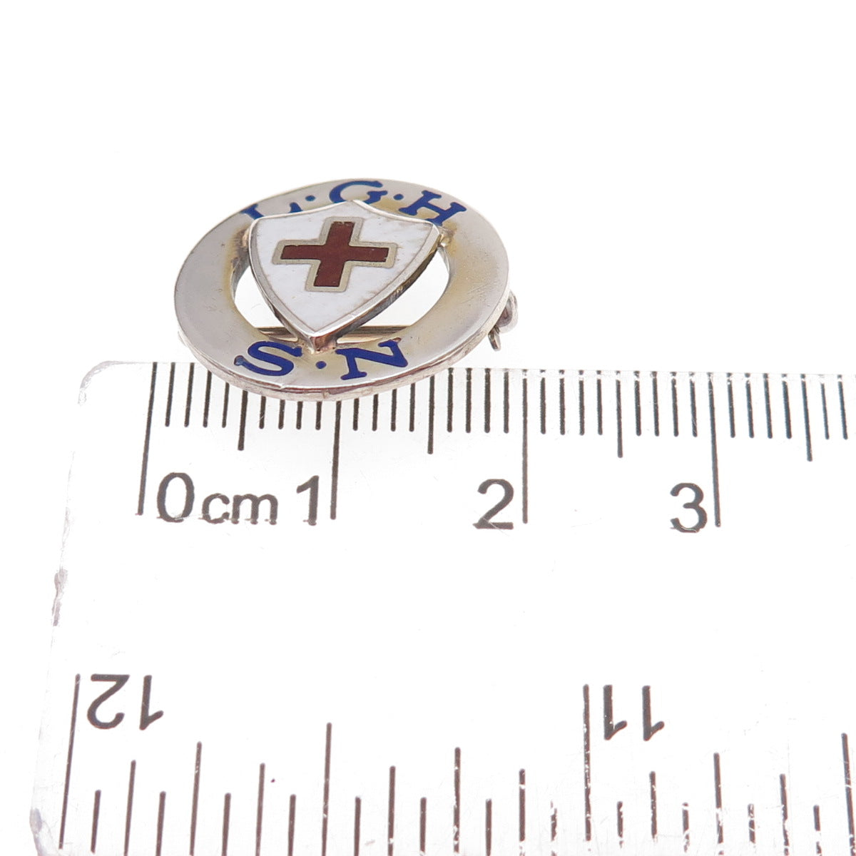 925 Sterling Silver Antique Art Deco Enamel General Health Student Nurse Pin