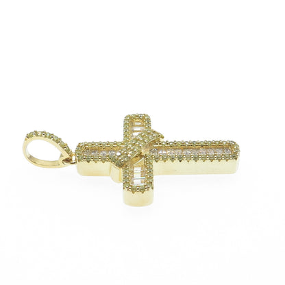 925 Sterling Silver Gold Plated Multi-C Z Cross Pendant