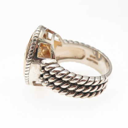 925 Sterling Silver 14K Gold Vintage Real Citrine Modernist Oxidized Ring Size 7