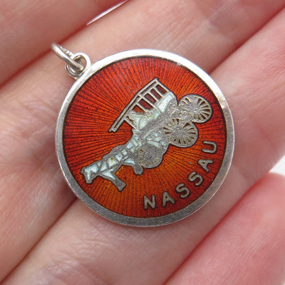 LAMOND FILS 925 Sterling Silver Vintage Enamel Nassau Carriage Charm Pendant