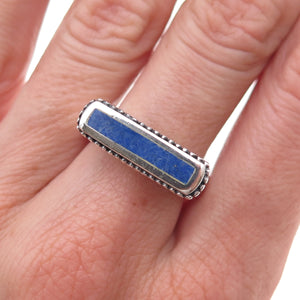 Boma Sterling Silver Vintage Real Lapis Modernist Bar Oxidized Ring Size 7.25