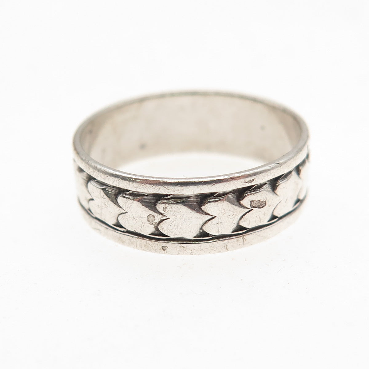 925 Sterling Silver Antique Art Deco Heart All Around Oxidized Band Ring Size 6