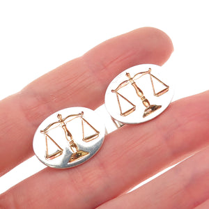 TIFFANY & CO. 925 Sterling Silver 18K Gold Vintage Libra Zodiac Sign Cufflinks