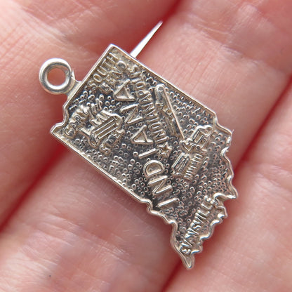 FRENCH & FRANKLIN 925 Sterling Silver Vintage Indiana State Minimalist Pendant
