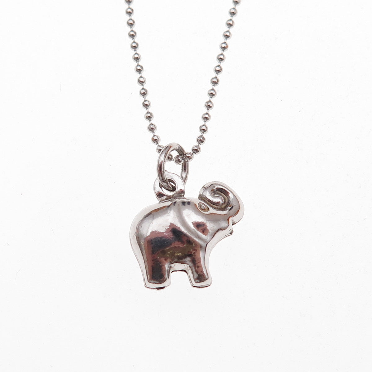 925 Sterling Silver Italy Elephant Ball Beaded Chain Necklace 16-18"