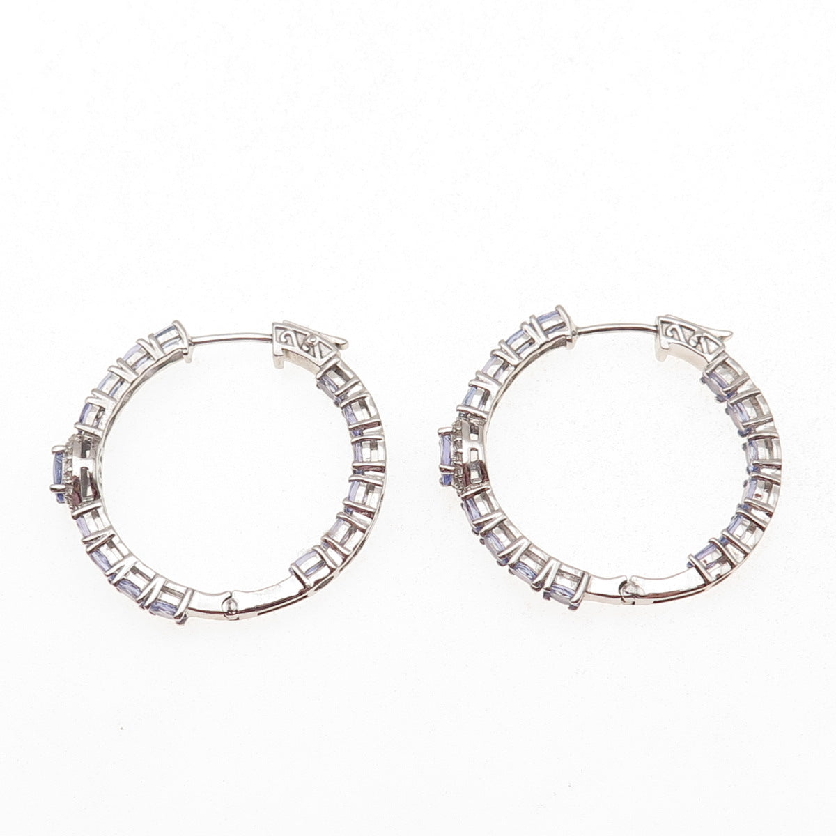 D'Joy 925 Sterling Silver Real Tanzanite White Topaz In & Out Hoop Earrings