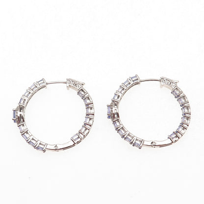 D'Joy 925 Sterling Silver Real Tanzanite White Topaz In & Out Hoop Earrings