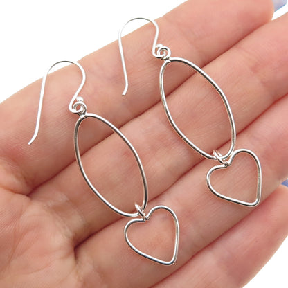 925 Sterling Silver Oval & Heart Dangle Earrings