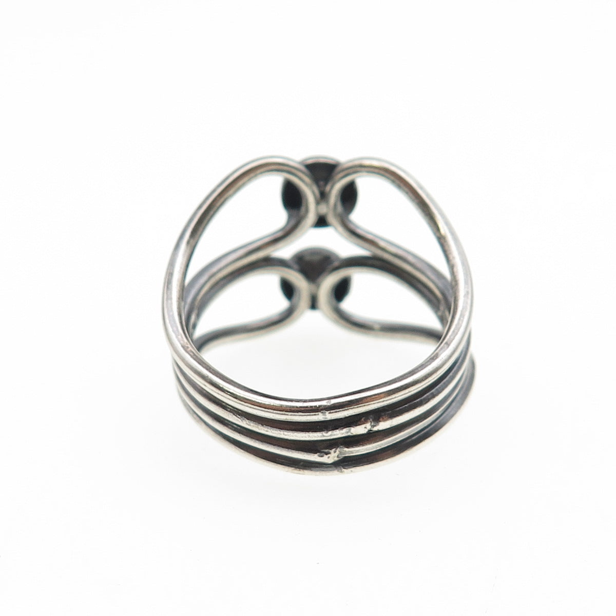 925 Sterling Silver Vintage Modernist Beaded Overlap Oxidized Ring Size 8.75